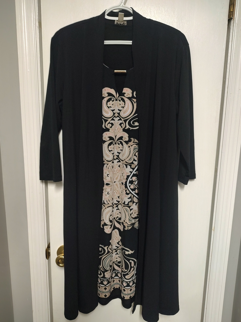 Haani Black 3/4 Sleeve Dress with Cream Paisley Front Panel and Matching Jacket